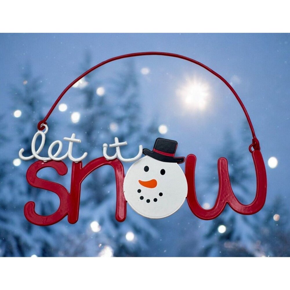Vintage Hallmark Let It Snow Snowman Metal Hanging Sign Christmas Decor